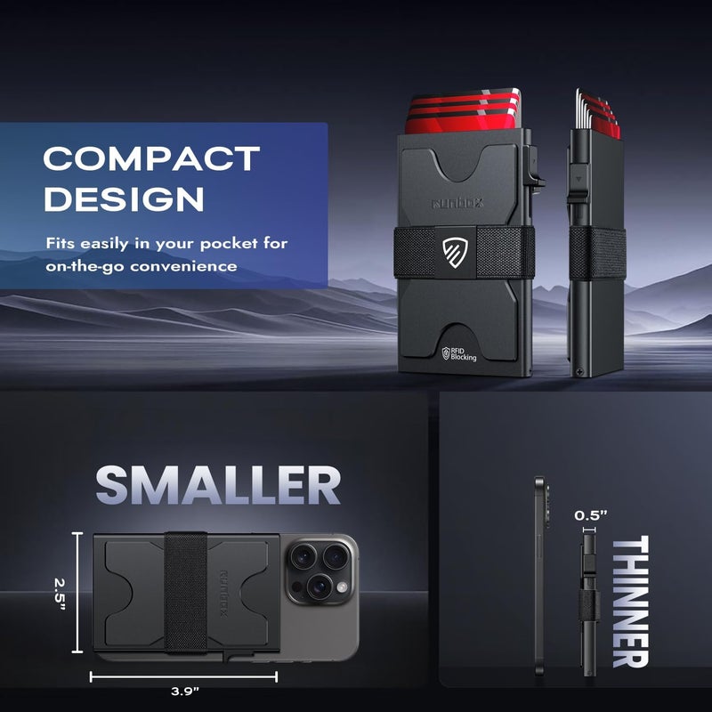 RUNBOX Mens Business Card Holder, Slim Card Wallet for Men and Women, Minimalist RFID Blocking Wallet with Pop-Up Function, Thin Design, Metal Cases Holds 6+6 Cards, Gifts for Men, Men's Accessories - Image 3